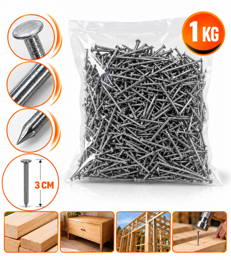 1 KG 3 CM Çivi | Dayanıklı Çelik İnşaat ve Ahşap Çivisi 