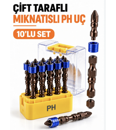 10 Adet Çift Yönlü Mıknatıslı PH2 Bits Uç 65 mm 10 Adet Çift Yönlü Mıknatıslı PH2 Bits Uç 65 mm