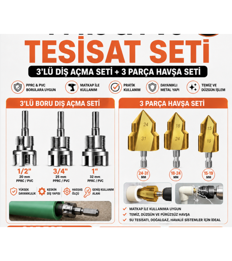 3'lü diş açma ve 3'lü havşa seti 3'lü diş açma ve 3'lü havşa seti