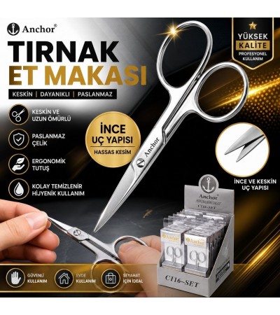 Anchor Tırnak Et Makası – İnce Uçlu Manikür Makası, Paslanmaz Çelik Hassas Kesim Tırnak ve Kütikül Bakım Makası, El Ayak Bakımı İçin Anchor Tırnak Et Makası – İnce Uçlu Manikür Makası, Paslanmaz Çelik Hassas Kesim Tırnak ve Kütikül Bakım Makası, El Ayak Bakımı İçin