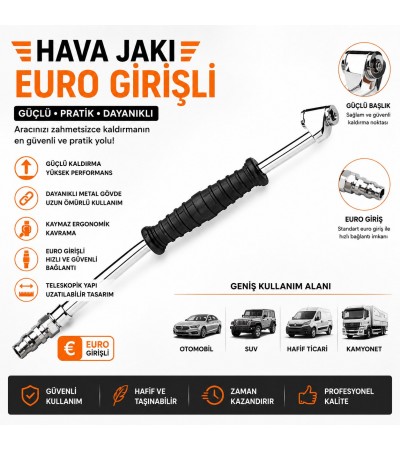 Euro Girişli Hava Jakı | Metal Gövdeli Hava Dolum ve Lastik Şişirme Aparatı