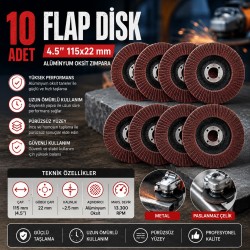 10 Adet Profesyonel Flap Disk Seti, 115mm Zımpara Taşı, Kaynak Temizleme ve Metal Yüzey İşleme Diski