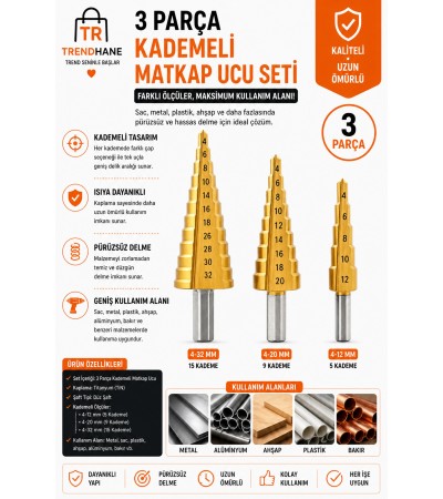 3 PARÇA KADEMELİ MATKAP UCU SETİ 3 PARÇA KADEMELİ MATKAP UCU SETİ