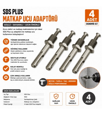 4 Adet SDS Plus Mandren Adaptörü | Kırıcı Delici Matkap Ucu Dönüştürücü Adaptör Seti