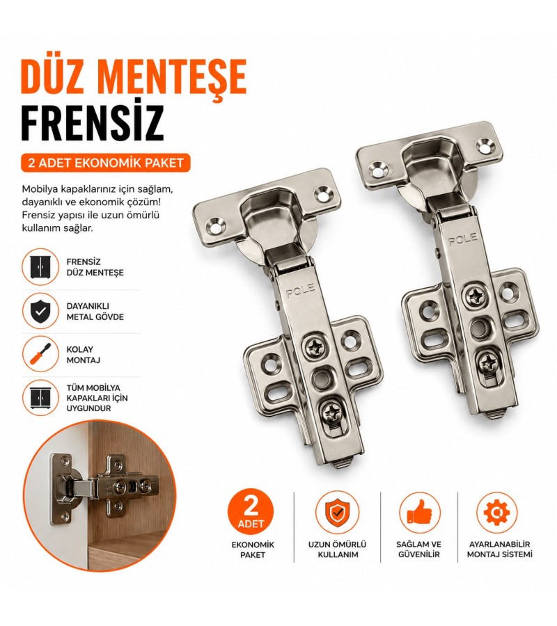 2 Adet Düz Menteşe Frensiz | Mobilya Dolap Kapak Menteşesi | Dayanıklı Çelik Menteşe 2 Adet Düz Menteşe Frensiz | Mobilya Dolap Kapak Menteşesi | Dayanıklı Çelik Menteşe