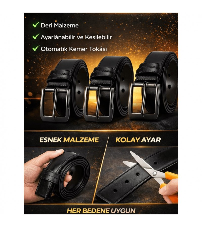 3 adet Erkek Klasik Siyah Deri Kemer – Ayarlanabilir & Kesilebilir – Günlük ve Şık Kullanım 3 adet Erkek Klasik Siyah Deri Kemer – Ayarlanabilir & Kesilebilir – Günlük ve Şık Kullanım