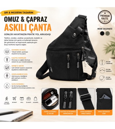 Suya Dayanıklı Omuz ve Çapraz Askılı Günlük Sırt Çantası – Geniş İç Hacimli, Çok Bölmeli Unisex Tasarım Suya Dayanıklı Omuz ve Çapraz Askılı Günlük Sırt Çantası – Geniş İç Hacimli, Çok Bölmeli Unisex Tasarım