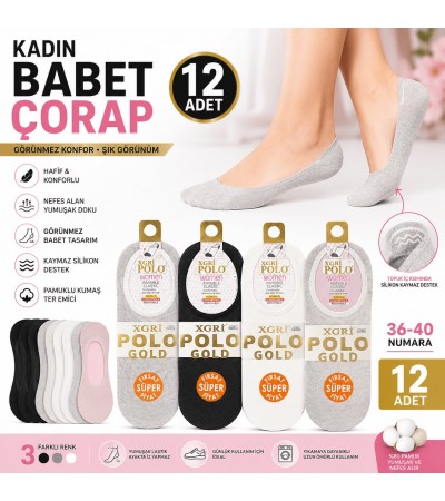 12 Çift Kadın Görünmez Babet Çorap, Pamuklu Günlük Ayakkabı Çorabı, 36-40 Numara