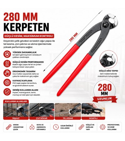 280 mm Kerpeten | Profesyonel Çelik İnşaat Kerpeteni Tel Kesme ve Çivi Sökme Pensesi 280 mm Kerpeten | Profesyonel Çelik İnşaat Kerpeteni Tel Kesme ve Çivi Sökme Pensesi