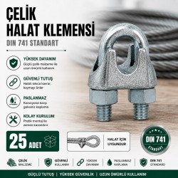 25 Adet Galvanizli Çelik Halat Klemensi, DIN 741 Tel Halat Sabitleme ve Birleştirme Kelepçesi, Dayanıklı Halat Bağlantı Aparatı 25 Adet Galvanizli Çelik Halat Klemensi, DIN 741 Tel Halat Sabitleme ve Birleştirme Kelepçesi, Dayanıklı Halat Bağlantı Aparatı