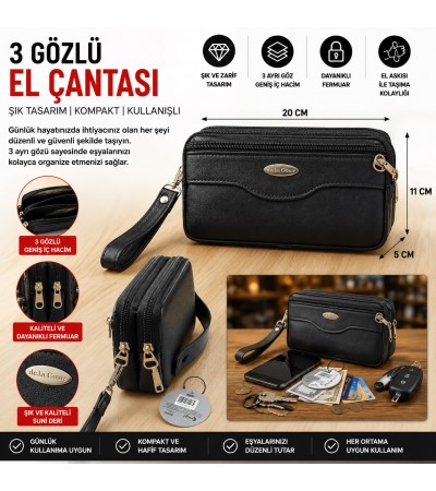 3 Gözlü Erkek El Çantası – 20 × 11 × 5 cm | Suni Deri, Fermuarlı, Günlük Kullanım İçin Şık ve Kompakt 3 Gözlü Erkek El Çantası – 20 × 11 × 5 cm | Suni Deri, Fermuarlı, Günlük Kullanım İçin Şık ve Kompakt