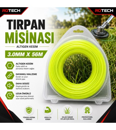 3,00 MM 56 METRE 6 KÖŞE TIRPAN MİSİNASI 3,00 MM 56 METRE 6 KÖŞE TIRPAN MİSİNASI