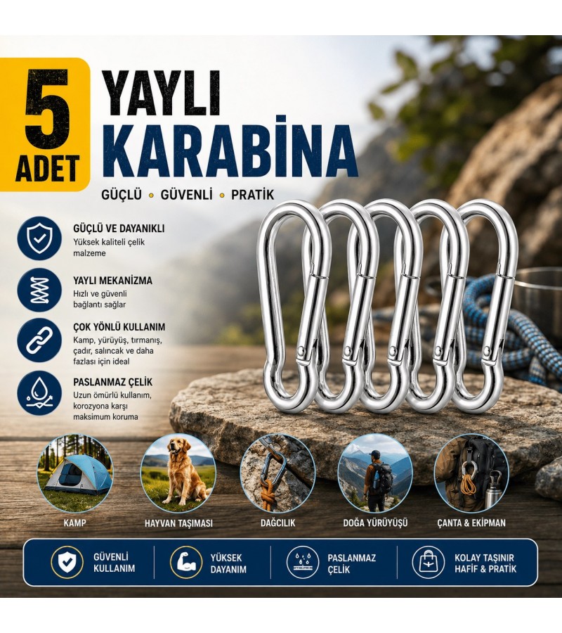 5 Adet M4 Yaylı Karabina Kanca Seti, Paslanmaz Çelik Karabina Klips, Kamp Çadır Çanta Anahtarlık Askı Kancası 5 Adet M4 Yaylı Karabina Kanca Seti, Paslanmaz Çelik Karabina Klips, Kamp Çadır Çanta Anahtarlık Askı Kancası