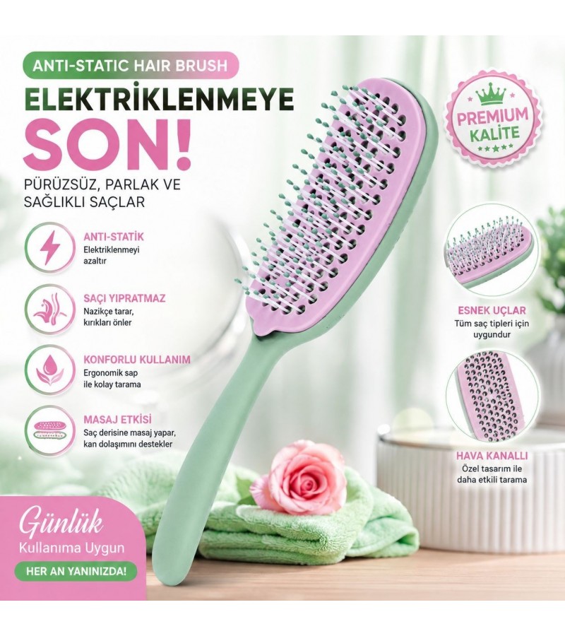 Anti-Statik Saç Fırçası – Esnek Uçlu, Hava Kanallı, Ergonomik Saplı Saç Açma ve Tarama Fırçası – Islak & Kuru Saçlar İçin Günlük Kullanım Anti-Statik Saç Fırçası – Esnek Uçlu, Hava Kanallı, Ergonomik Saplı Saç Açma ve Tarama Fırçası – Islak & Kuru Saçlar İçin Günlük Kullanım