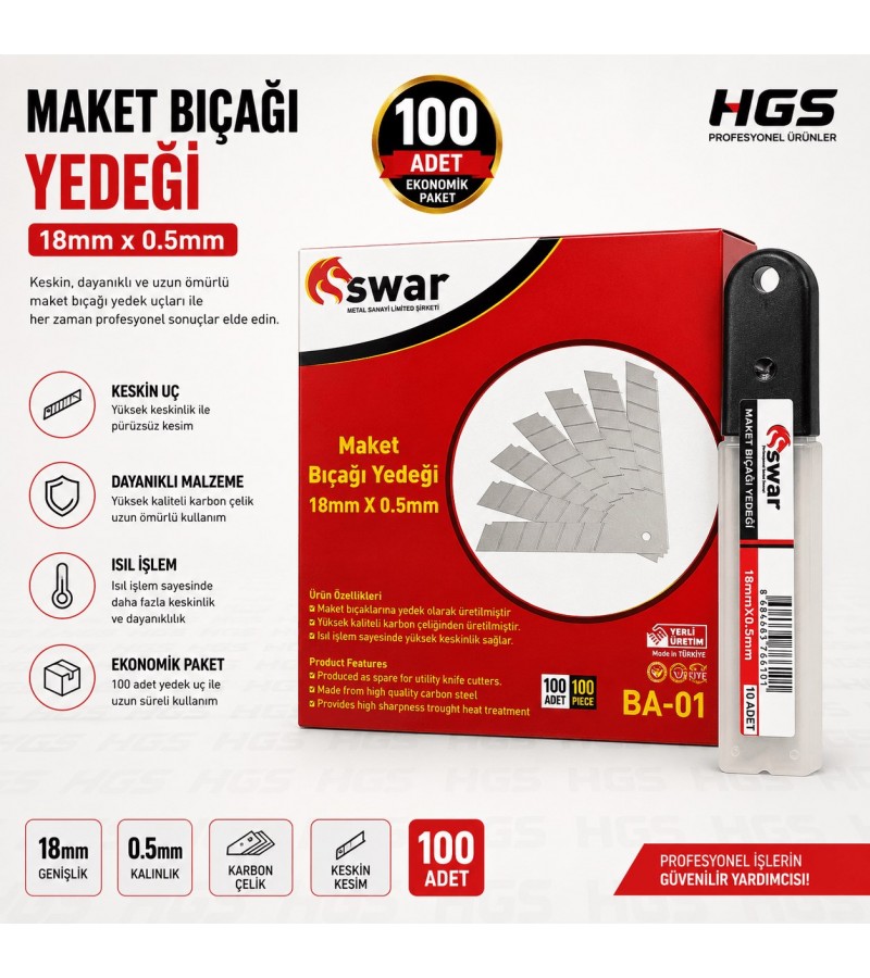 MAKET BIÇAĞI YEDEĞİ 18 MM * 0,5 MM 100 ADET