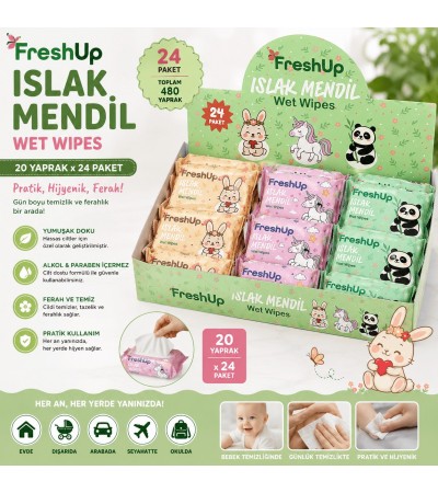 FreshUp ISLAK MENDİL 24 PAKET 480 YAPRAK