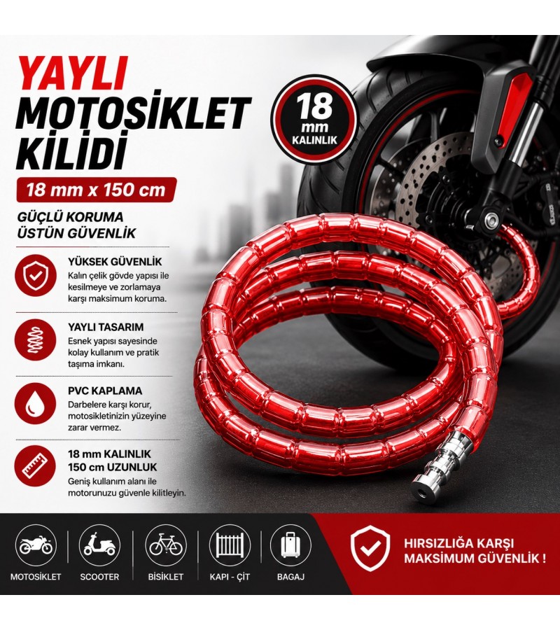 18 MM * 150 CM YAYLI MOTORSİKLET KİLİDİ 18 MM * 150 CM YAYLI MOTORSİKLET KİLİDİ