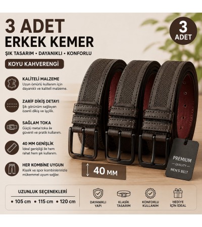Koyu Kahverengi Erkek Kemer 3 adet 40 MM (105-115-120 cm)