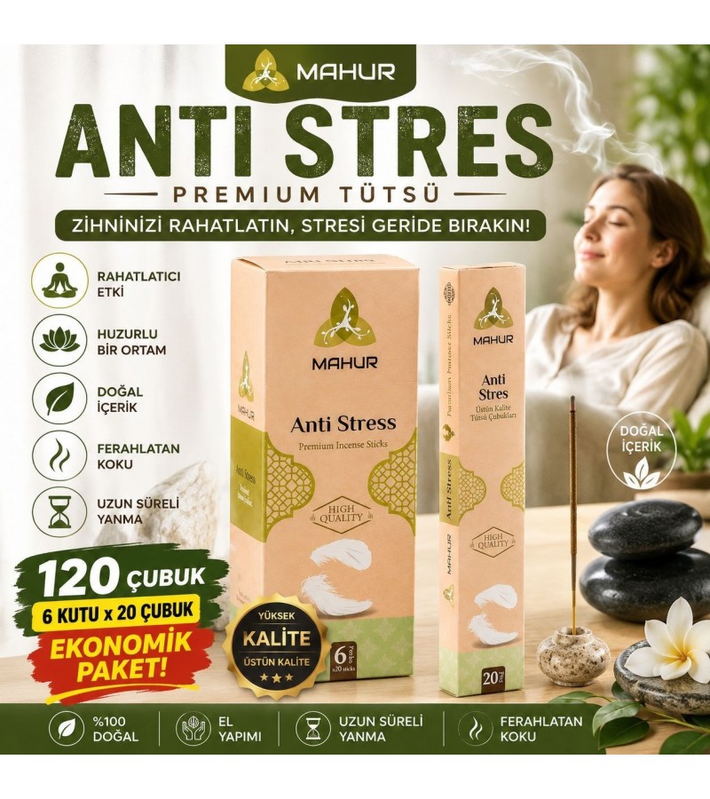 Mahur Anti Stres Premium Çubuk Tütsü 120 Adet – 6 Kutu x 20 Çubuk, Hoş Kokulu Ev ve Ortam Tütsüsü, Meditasyon, Yoga ve Günlük Kullanım İçin Mahur Anti Stres Premium Çubuk Tütsü 120 Adet – 6 Kutu x 20 Çubuk, Hoş Kokulu Ev ve Ortam Tütsüsü, Meditasyon, Yoga ve Günlük Kullanım İçin