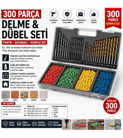 300 PARÇA DÜBEL VE MATKAP UCU SETİ