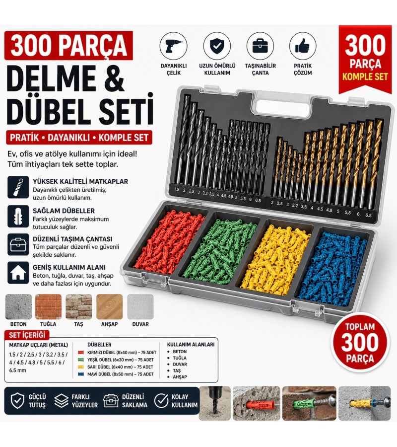 300 PARÇA DÜBEL VE MATKAP UCU SETİ 300 PARÇA DÜBEL VE MATKAP UCU SETİ