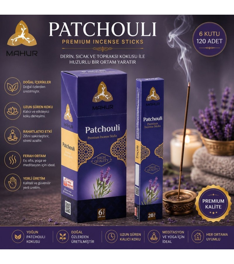 Mahur Patchouli Paçuli Tütsü 120 Adet – 6 Kutu x 20 Çubuk, Premium Kokulu Çubuk Tütsü, Ev Ofis Yoga ve Meditasyon İçin Ortam Kokusu Mahur Patchouli Paçuli Tütsü 120 Adet – 6 Kutu x 20 Çubuk, Premium Kokulu Çubuk Tütsü, Ev Ofis Yoga ve Meditasyon İçin Ortam Kokusu