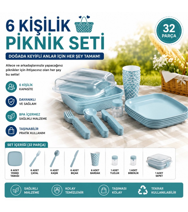 32 PARÇA PİKNİK SETİ KULLANIŞLI PRATİK 32 PARÇA PİKNİK SETİ KULLANIŞLI PRATİK