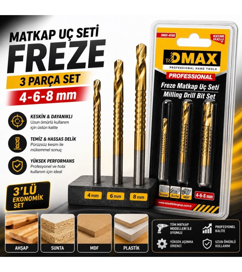 3 Parça Freze Matkap Ucu Seti 4-6-8 mm – Ahşap, MDF ve Sunta İçin Frezeleme ve Delme Uçları, Matkap Uyumlu Kesici Uç Seti 3 Parça Freze Matkap Ucu Seti 4-6-8 mm – Ahşap, MDF ve Sunta İçin Frezeleme ve Delme Uçları, Matkap Uyumlu Kesici Uç Seti