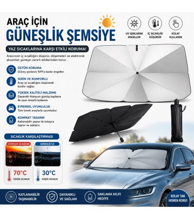 ARAÇ GÜNEŞLİK ŞEMSİYESİ KILIFLI KATLANABİLİR