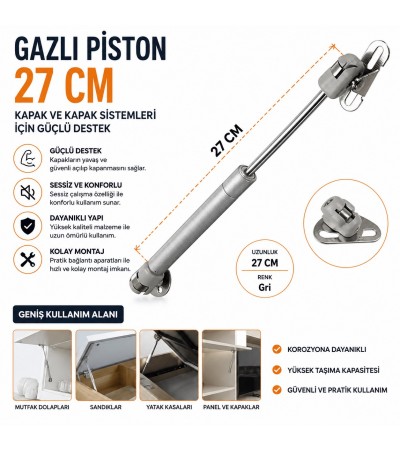 27 CM Gazlı Piston | Dolap Kapak Destek Amortisörü | Yavaş Açılır Kapak Pistonu