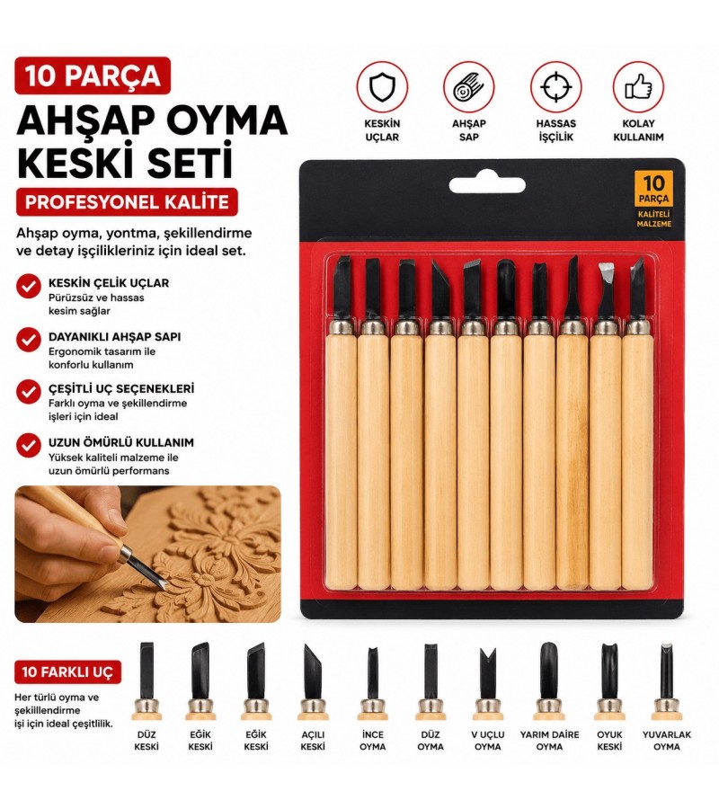 AHŞAP OYMA KESME HOBİ SETİ 10 PARÇA AHŞAP OYMA KESME HOBİ SETİ 10 PARÇA