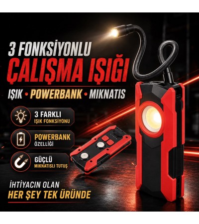 3 Fonksiyonlu Esnek Boyunlu COB Çalışma Lambası, Powerbank Özellikli, Mıknatıslı Taşınabilir Aydınlatma Feneri 3 Fonksiyonlu Esnek Boyunlu COB Çalışma Lambası, Powerbank Özellikli, Mıknatıslı Taşınabilir Aydınlatma Feneri
