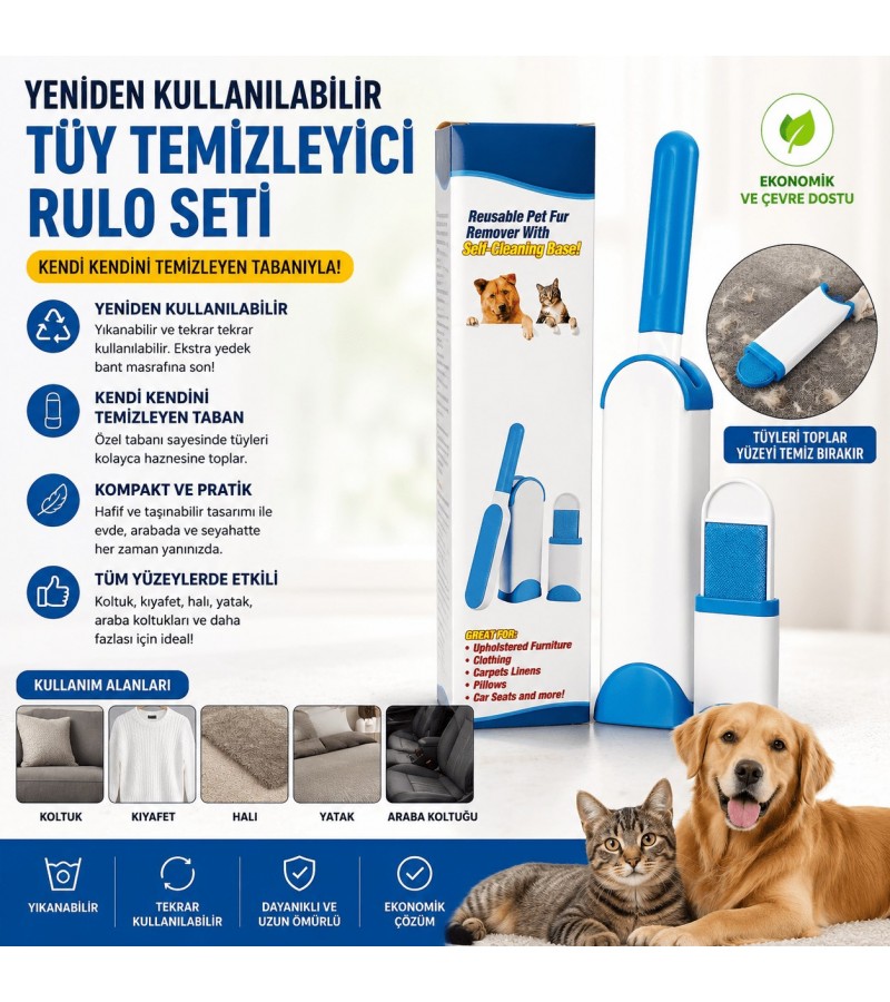 TÜY TEMİZLEYİCİ RULO SET KEDİ KÖPEK KOLTUK TEMİZLEME
