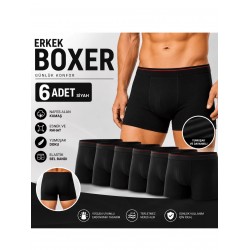 6'lı Erkek Boxer Siyah Esnek Bel Bantlı Rahat Günlük Boxer İç Çamaşırı 6'lı Erkek Boxer Siyah Esnek Bel Bantlı Rahat Günlük Boxer İç Çamaşırı