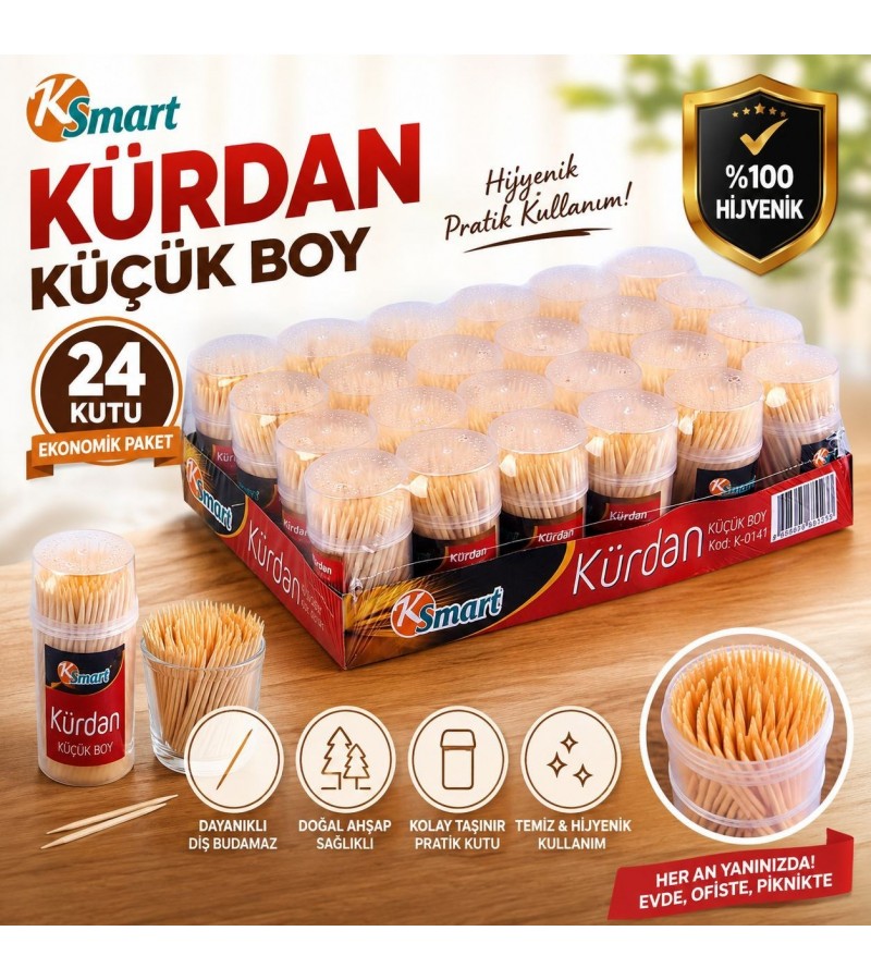 24 Kutu Küçük Boy Kürdan Seti – Kutulu Ahşap Kürdan, Hijyenik ve Pratik Kullanım, Ev, Restoran, Ofis, Piknik ve Seyahat İçin Ekonomik Paket